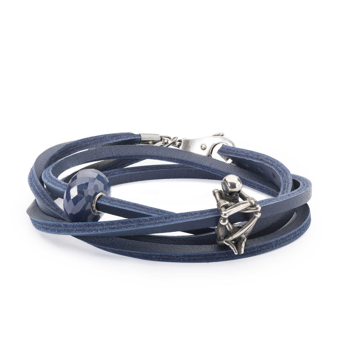 Double Leather Bracelet Blue/Silver TLEBR-00013