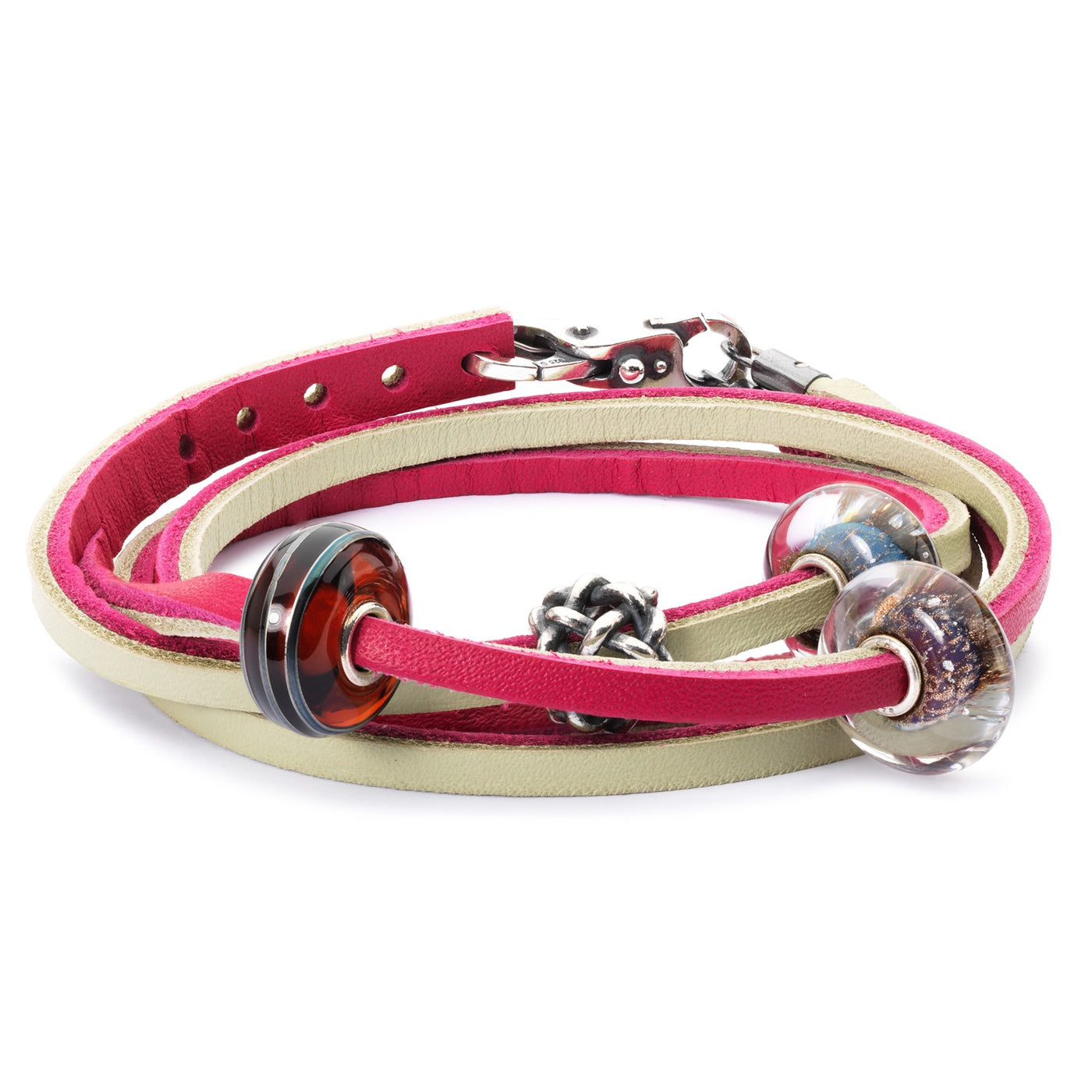 Bőrkarkötő cseresznye/zsályazöld