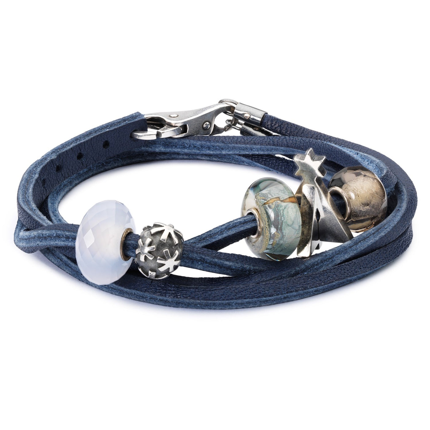 Double Leather Bracelet Blue/Silver TLEBR-00013