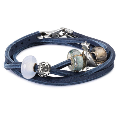 Double Leather Bracelet Blue/Silver TLEBR-00013